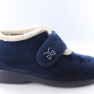 Garzon - Zapatillas de casa para Mujer. Zapatillas de bota con velcro muy calentitas con logo de brillantes y suela de goma. Color: Marino T-20336