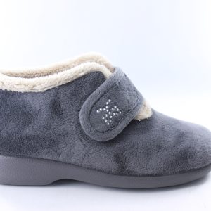 Garzon - Zapatillas de casa para Mujer. Zapatillas de bota con velcro muy calentitas con logo de brillantes y suela de goma. Color: Gris S61-20337
