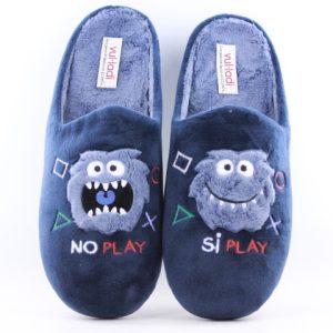 Lares - Zapatillas Casa para niño Play. Frase Divertida "Play SI , Play NO" . Suela Goma. Color: Marino C603273